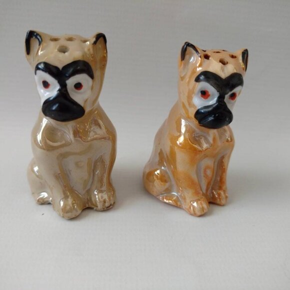 Vintage Lustreware Dog Salt & Pepper Shaker Set Ceramic Porcelain Germany - Picture 10 of 10